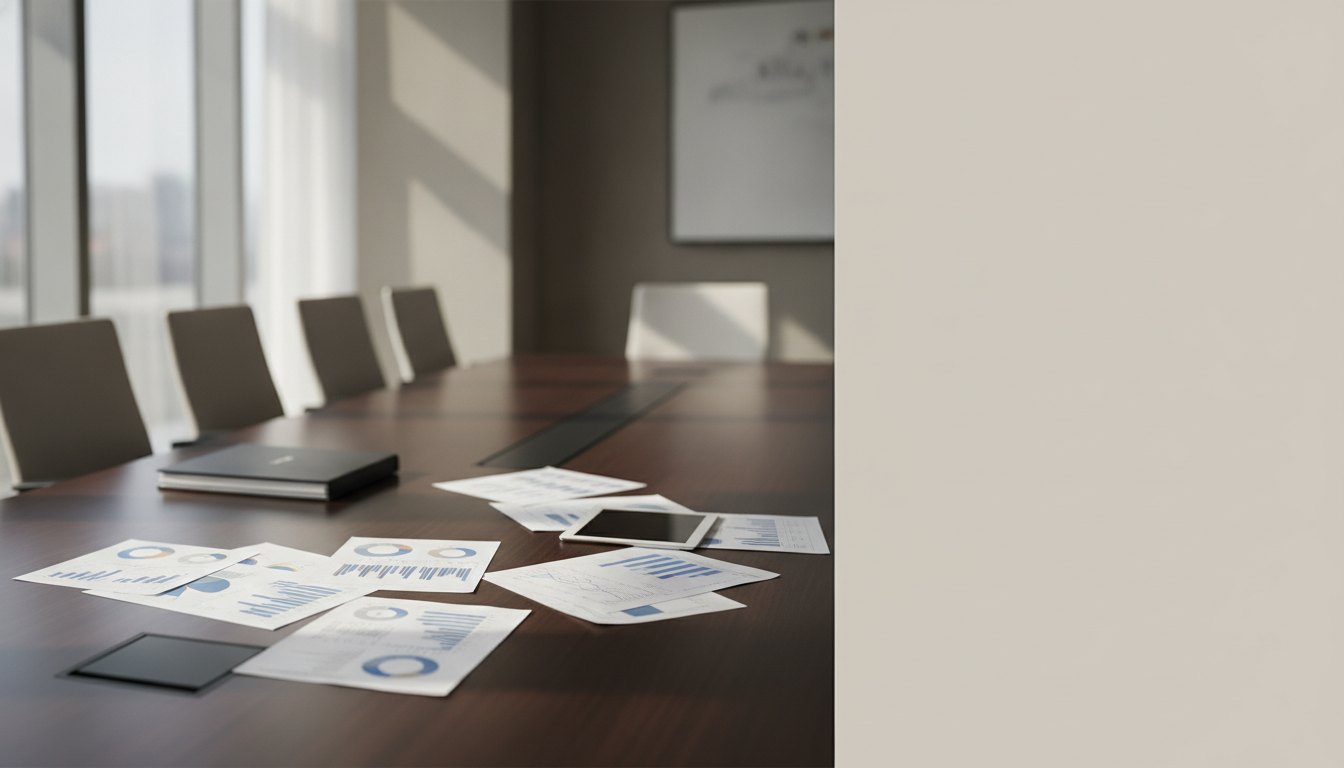 Profissionais de recursos humanos discutindo documentos em uma mesa de reunião corporativa.
